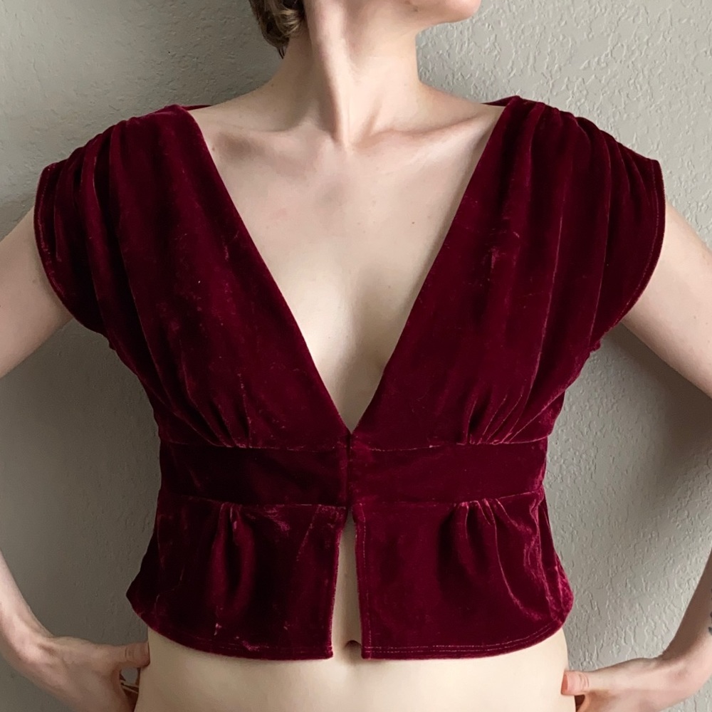Romantic Crushed Velvet Jacket Crop Vest Over Shirt Boho Funky